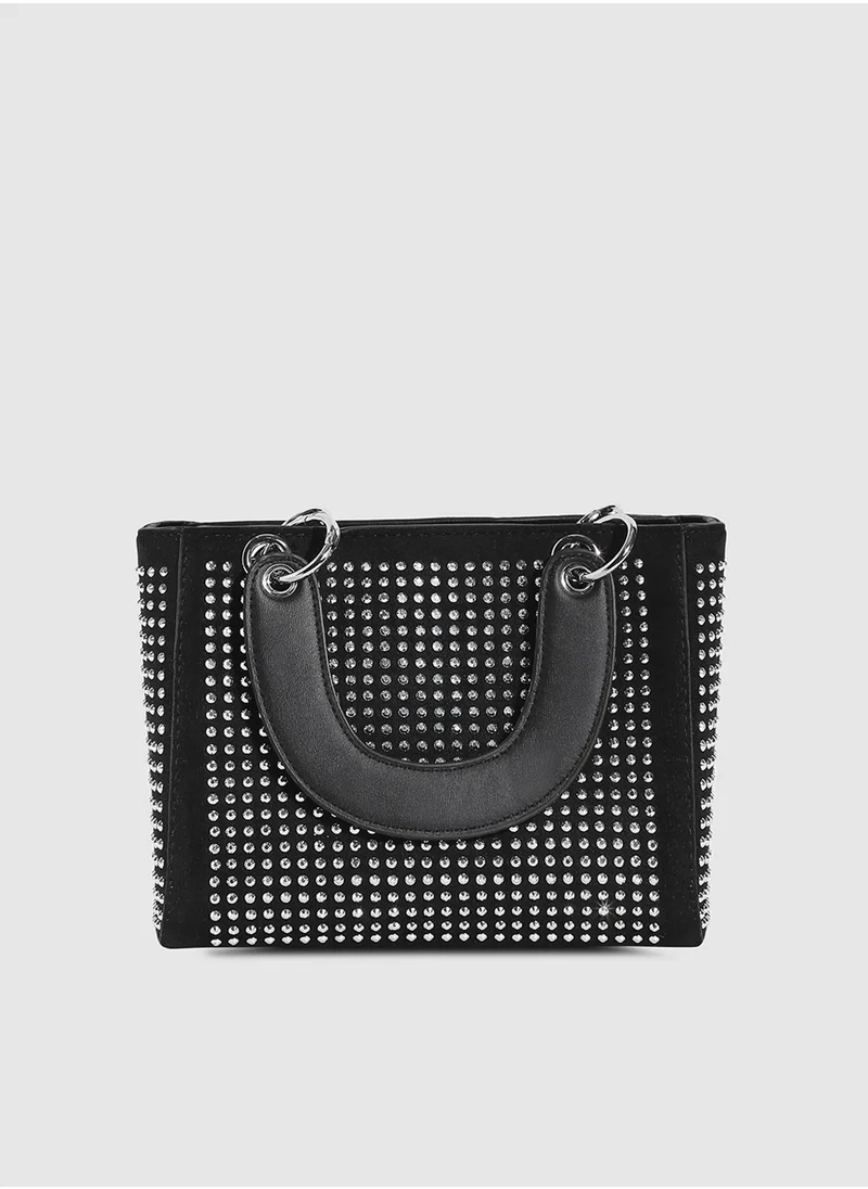 صوص هاوت Rhinestone Top Handle Handbag - Black