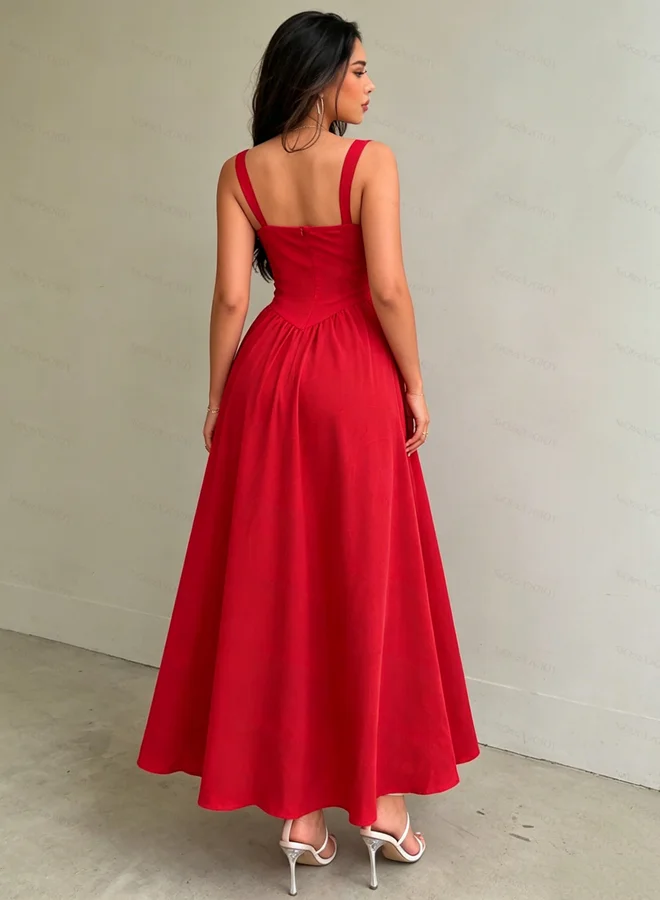 ستايلي Red Tie Front A-Line Midi Dress