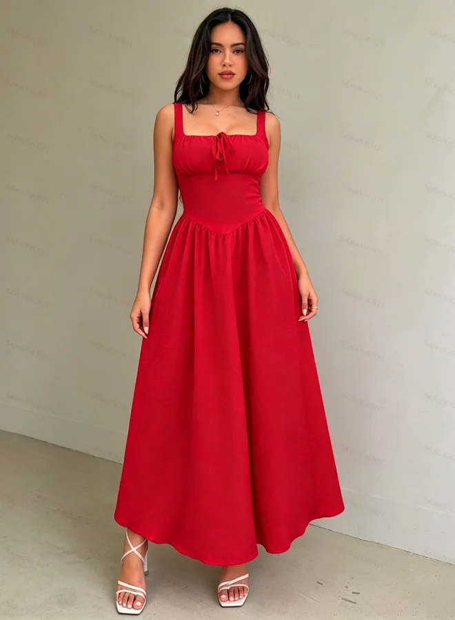 ستايلي Red Tie Front A-Line Midi Dress