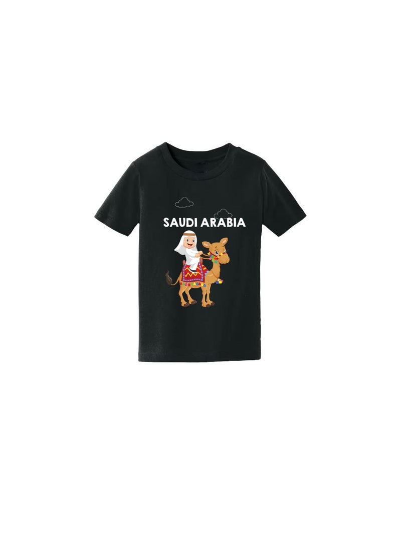 Saudi Arabia-Themed Boys Souvenir T-Shirt for Kids - Short Sleeve Round Neck Cotton Tshirt - Saudi Design with Camel - Ideal for School, Playtime - Image 3