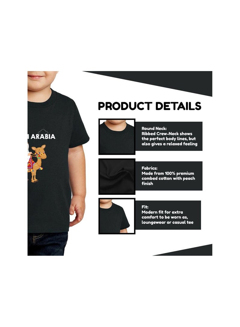 Saudi Arabia-Themed Boys Souvenir T-Shirt for Kids - Short Sleeve Round Neck Cotton Tshirt - Saudi Design with Camel - Ideal for School, Playtime - Image 5