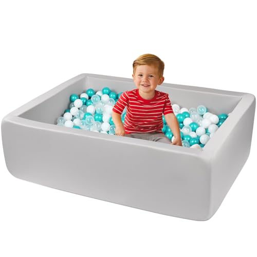 FUBOTRAD Ball Pits 472 x 354 x 137 Thickness 27 Foam Ball Pits for Kids Toddlers Soft Play Equipment for Toddlers Light Gray - Image 1