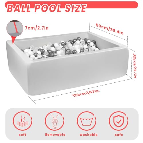 FUBOTRAD Ball Pits 472 x 354 x 137 Thickness 27 Foam Ball Pits for Kids Toddlers Soft Play Equipment for Toddlers Light Gray - Image 5