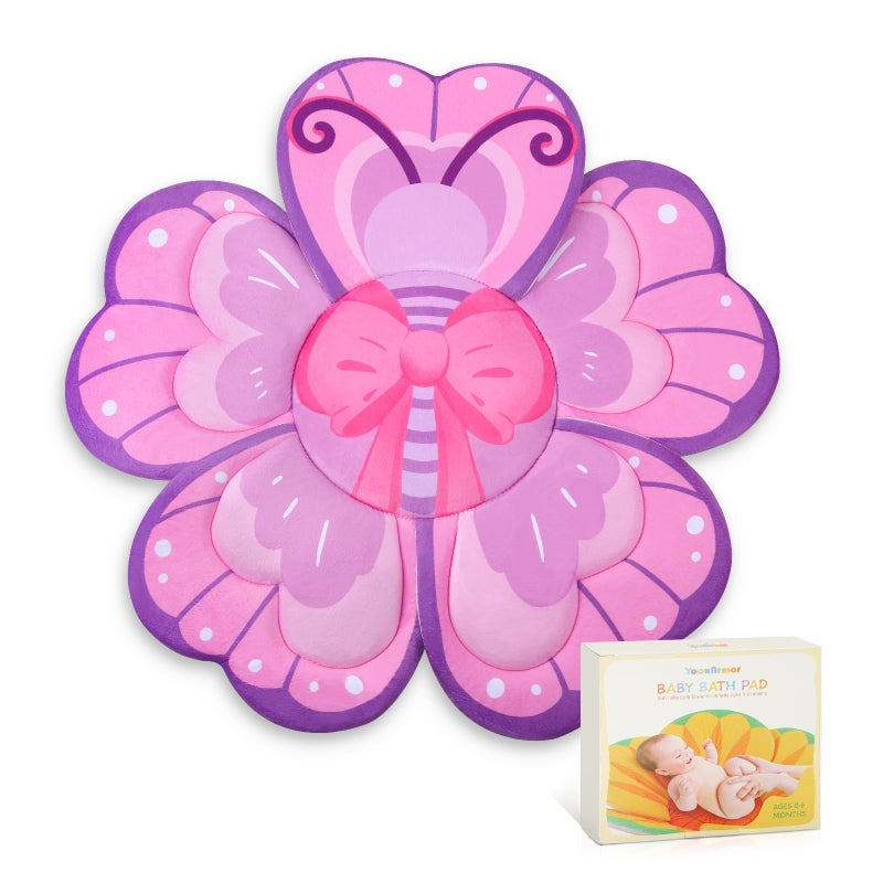 YooxArmor Pink Butterfly Baby Bath Pad Soft NonSlip Bathtub Mat for Newborns Infants Waterproof Bath Cushion with Flower Design for Sink or Tub Safe Comfortable - Image 2