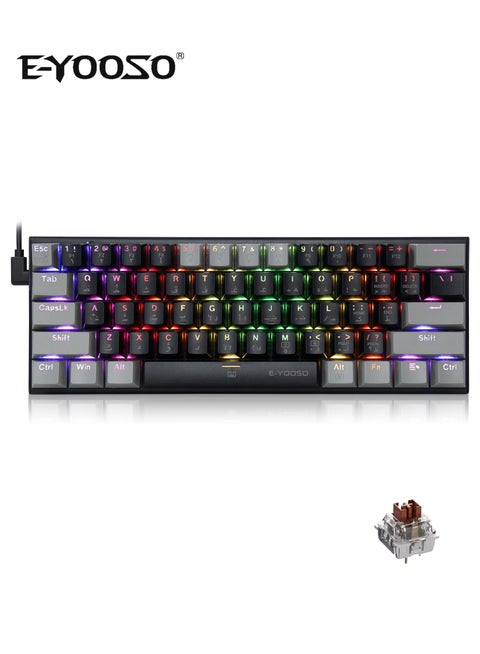 لوحة مفاتيح ميكانيكية Z-11 60% سلكية RGB مع تخطيط عربي وإنجليزي، 61 مفتاحًا، لوحة مفاتيح مدمجة للألعاب مع مفاتيح بنيّة قابلة للتبديل الساخن لنظام Windows وMac وPS (أسود رمادي)