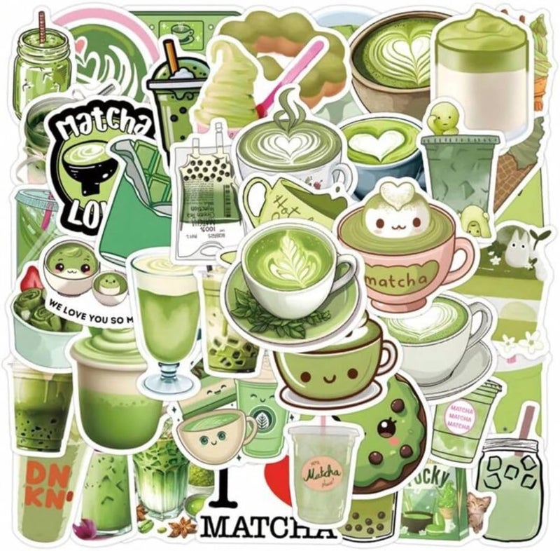 50 Pcs Matcha Stickers Pack Cool Trendy Matcha Sticker for Water Bottle Funny Waterproof for Teens Adults Vinyl for Laptop Skateboard Party Supplies - Image 1