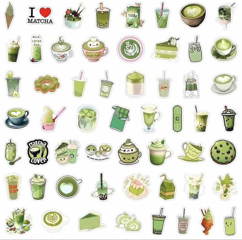50 Pcs Matcha Stickers Pack Cool Trendy Matcha Sticker for Water Bottle Funny Waterproof for Teens Adults Vinyl for Laptop Skateboard Party Supplies - Image 3