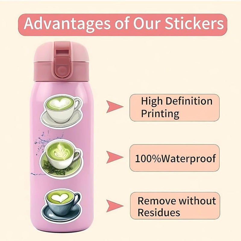 50 Pcs Matcha Stickers Pack Cool Trendy Matcha Sticker for Water Bottle Funny Waterproof for Teens Adults Vinyl for Laptop Skateboard Party Supplies - Image 5