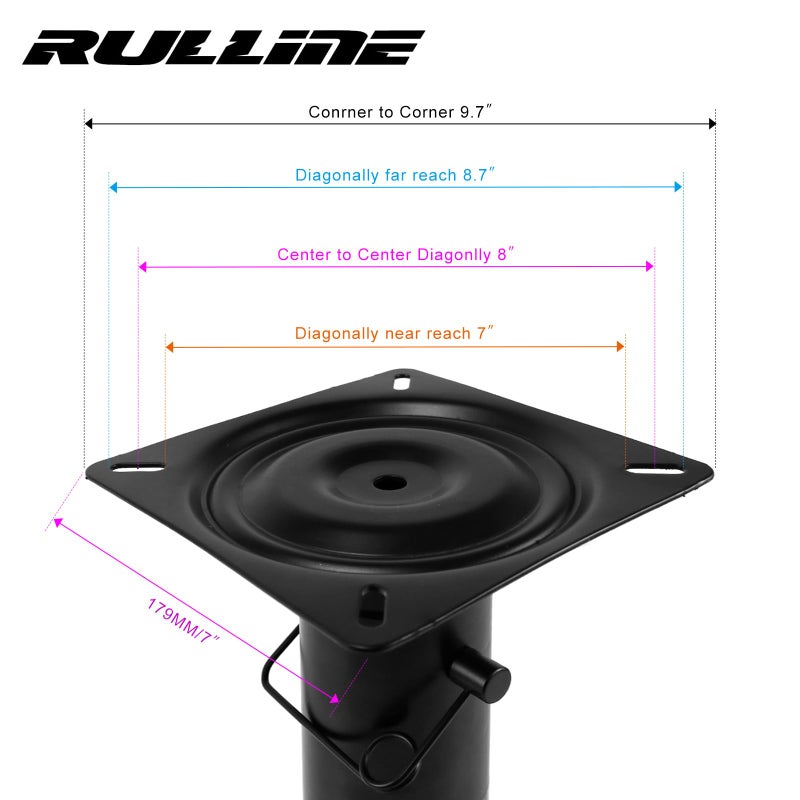 RULLINE Boat seat Pedestalï¼ŒPedestal Base for Boat Seats, Height Adjustable 11.34-17.24 inches, Adjustable Yacht Seat Base - Black Powder Coated Base - Image 2
