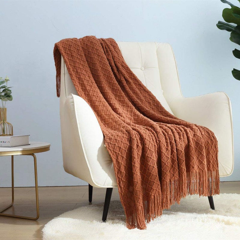 CREVENT Home Farmhouse Decor Rustic Couch Sofa Chair Bed Throw Blanket, Soft Warm Light Weight for Travelling in Spring Summer (50''X60'' Burnt Orange) - Image 1