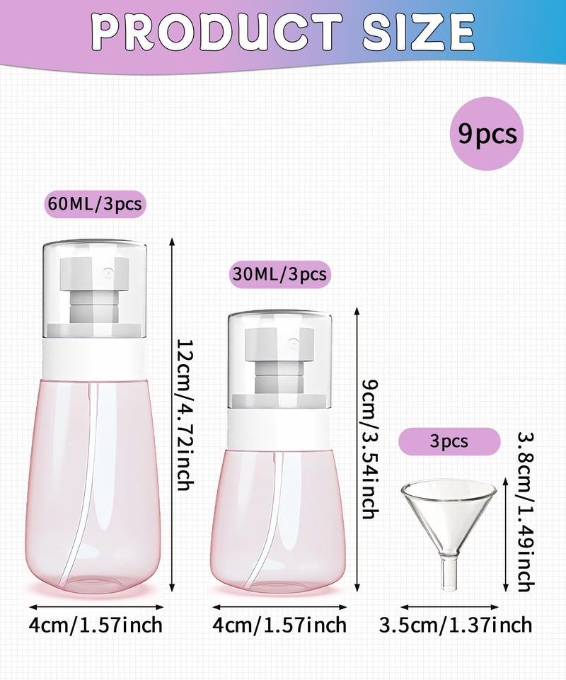 Uadbau 6 Pack Small Spray Bottles - Travel Size 3 Pack 1oz/30ml and 3 Pack 2oz/60ml with 3pcs Funnels, Fine Mist Mini Plastic Refillable Spray Bottles - Pink - Image 4