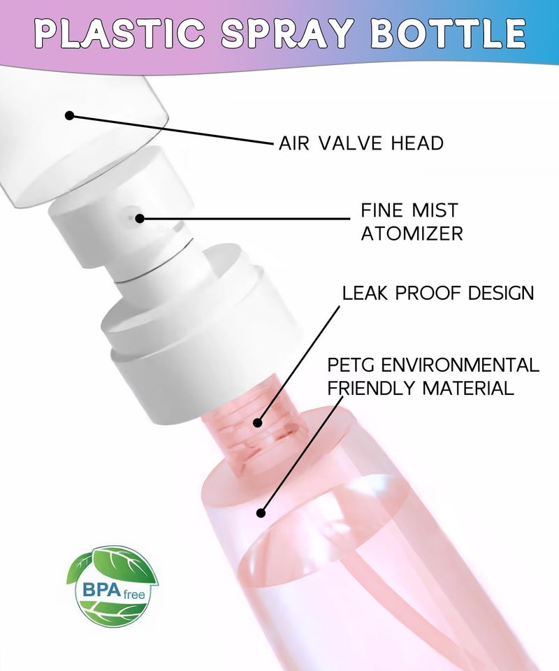 Uadbau 6 Pack Small Spray Bottles - Travel Size 3 Pack 1oz/30ml and 3 Pack 2oz/60ml with 3pcs Funnels, Fine Mist Mini Plastic Refillable Spray Bottles - Pink - Image 5