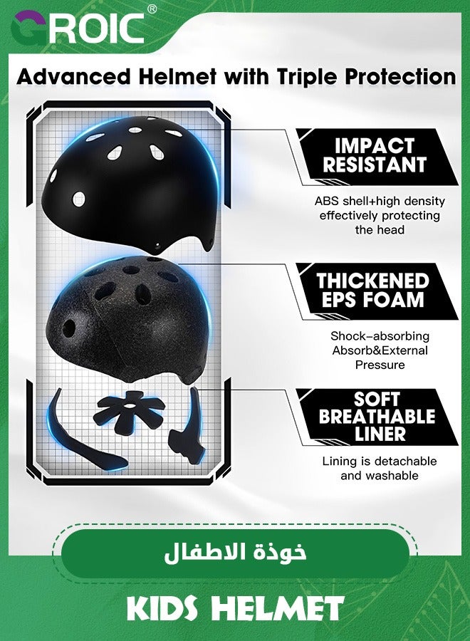 GROIC Kids Protective Gear Adjustable Protective Helmet,Kids Helmet Knee Elbow Pads Wrist Guard Sport Protective Gear Adjustable Scooter Skateboard Roller Bike Skate Cycling Safety Set(Black) - Image 2