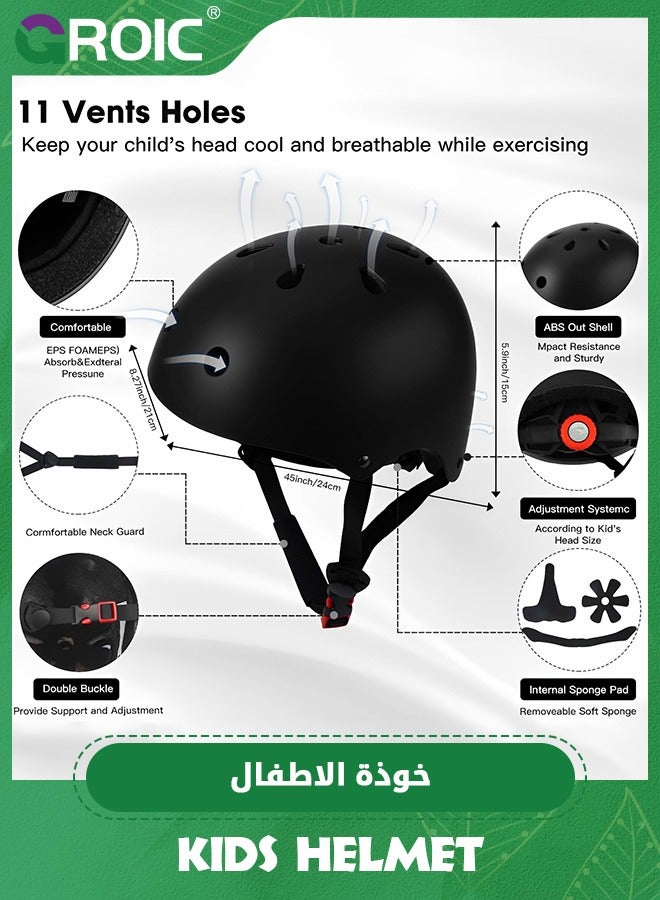 GROIC Kids Protective Gear Adjustable Protective Helmet,Kids Helmet Knee Elbow Pads Wrist Guard Sport Protective Gear Adjustable Scooter Skateboard Roller Bike Skate Cycling Safety Set(Black) - Image 3