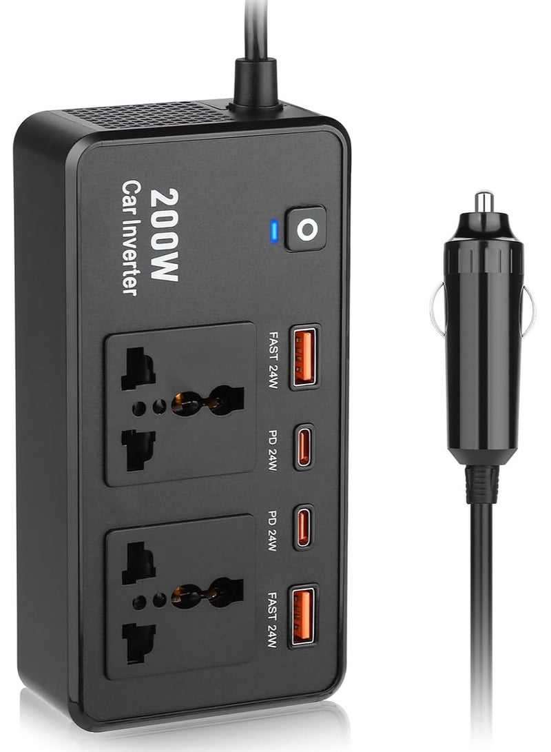 JBQ 200W Car Power Inverter DC 12V to AC 220V with USB-C PD 30W Fast Charging & Dual AC Outlets - Compact Design for Laptops, Phones, Tablets, Cameras, and Small Appliances on Road Trips, Camping, and Emergencies - Image 2