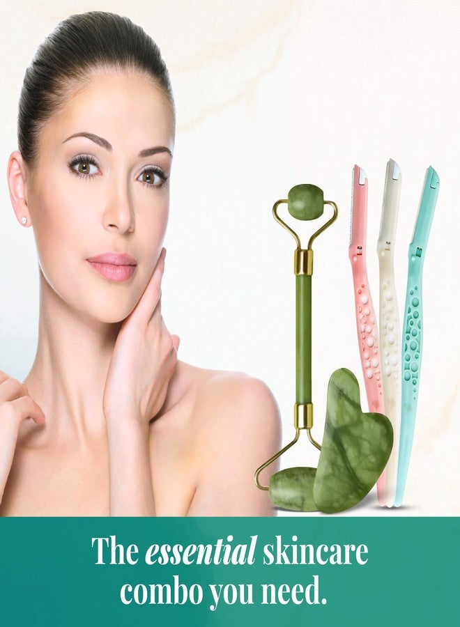 Azah Jade Roller & Face Razor Combo | Selfcare & Skincare Essentials Kit | Facial Hair Removal & Face Massage Combo | Spa-like Massage at Home | Natural Jade Stone & Scratch Free Face Razor - Image 4