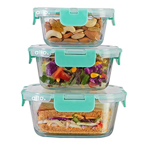 Allo FoodSafe, Set of 3, 310ml, 520ml & 800ml, Glass Borosilicate, Leak Proof, Food Storage Container with Break Free Detachable Lock, Oven Safe Microwave Safe - Image 1