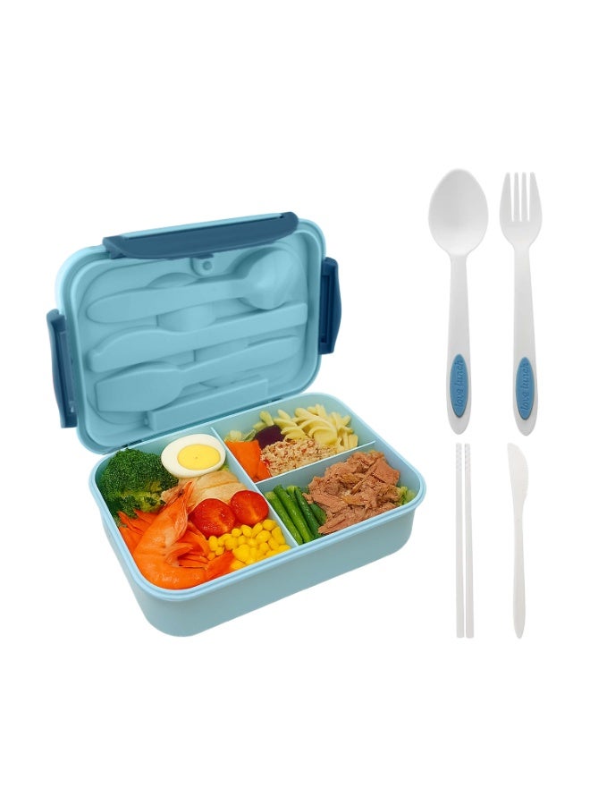 CRAVISTA Bento Lunch Box for Adults and Kids – 1200ML Leakproof 3-Compartment Lunchbox with Spoon & Fork – BPA-Free, Microwave Safe, Durable Food Container (Blue) - Image 2