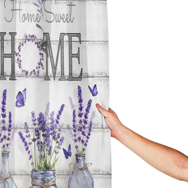 Tijuboni Purple Lavender Shower Curtain Farmhouse Flowers Shower Curtains for Neutral Country Bathroom Decor Rustic Butterfly Shower Curtain Set Waterproof Polyester Fabric 60 x 72 Inch - Image 4