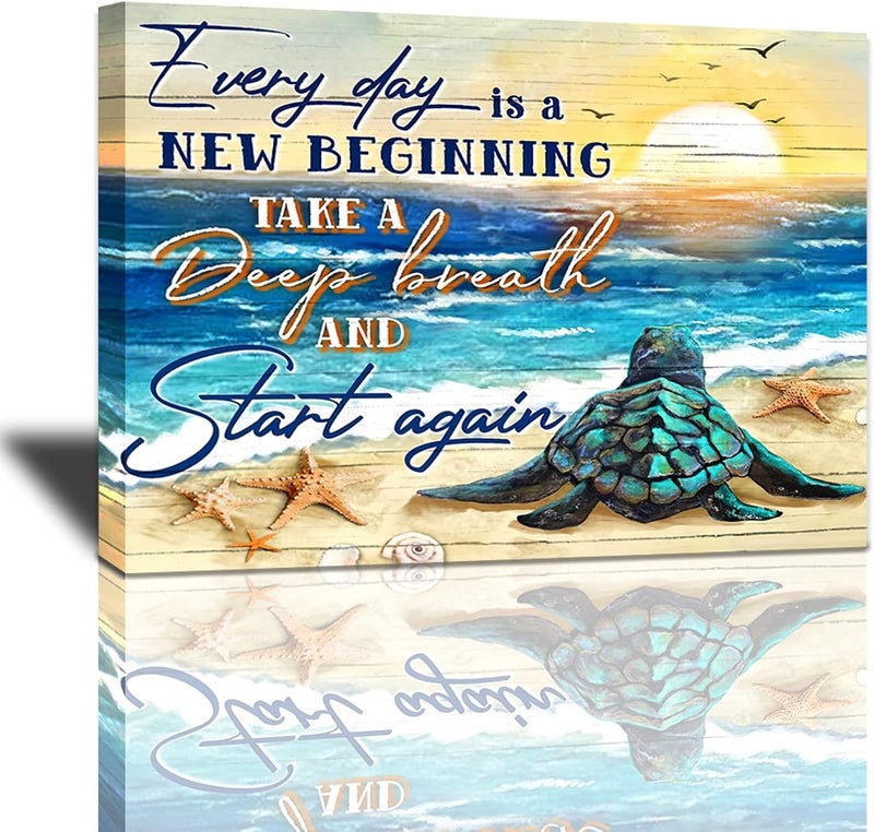 Tourrest Inspirational Teal Sea Turtle Canvas Wall Art - Image 1