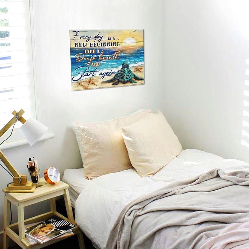 Tourrest Inspirational Teal Sea Turtle Canvas Wall Art - Image 4