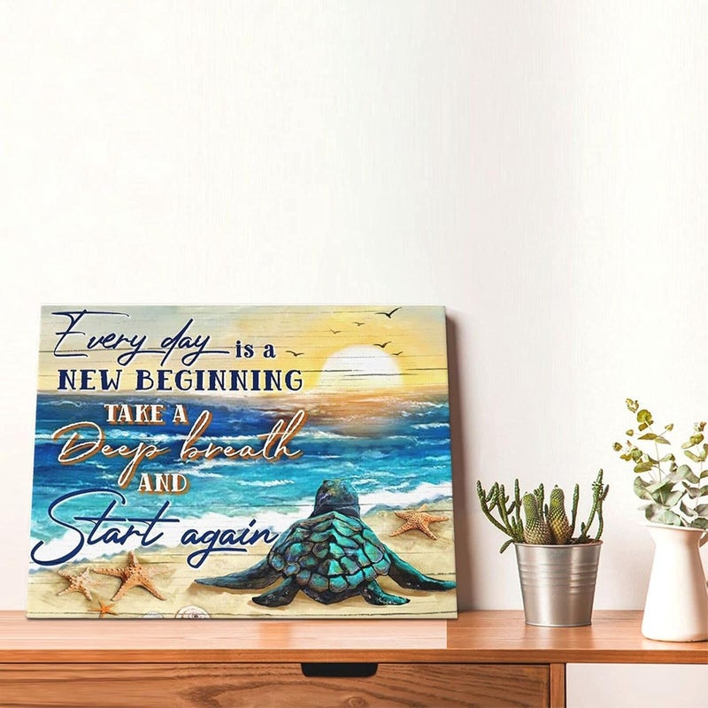 Tourrest Inspirational Teal Sea Turtle Canvas Wall Art - Image 2