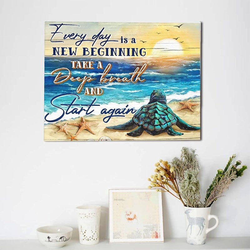 Tourrest Inspirational Teal Sea Turtle Canvas Wall Art - Image 3