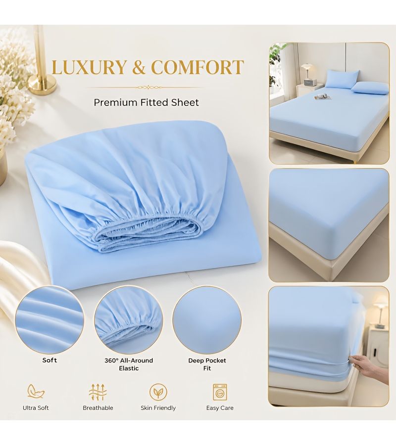 Summer Cooling Fitted Sheet Star Blue 35.43 by 78.74 Inch Skin Friendly Breathable 360 Degree Elastic Mattress Protector Wrinkle Resistant Fade Resistant Shrink Resistant Machine Washable - Image 2