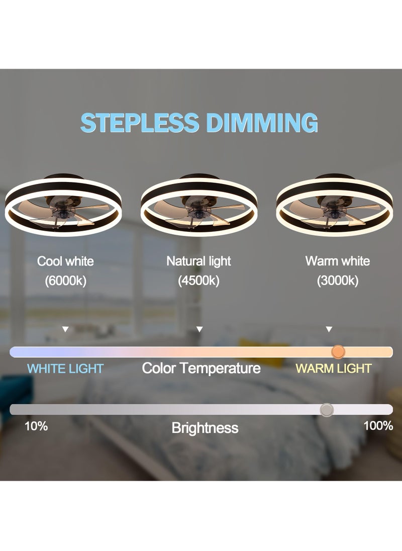 Ceiling Fan with Light, Black Fixed Fan with Lights and Remote Control, 6 Speeds Adjustable, Flush Mount Ceiling Fan 50 * 16.5CM