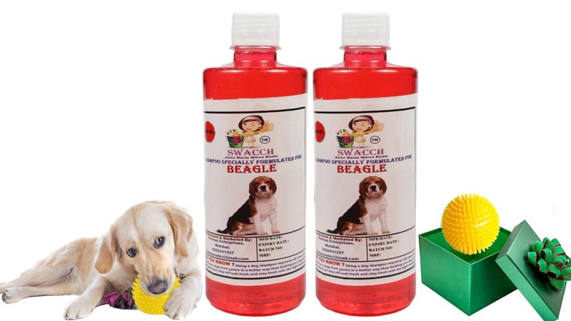 swacch Shampoo | Puppy Safe Shampoo | PH Balanced | Ditch to Itch for Beagle Dog Shampoo 500ml Pack of 2 (Jasmine) + Spike Ball Chew Toy Combo Pack - Image 1