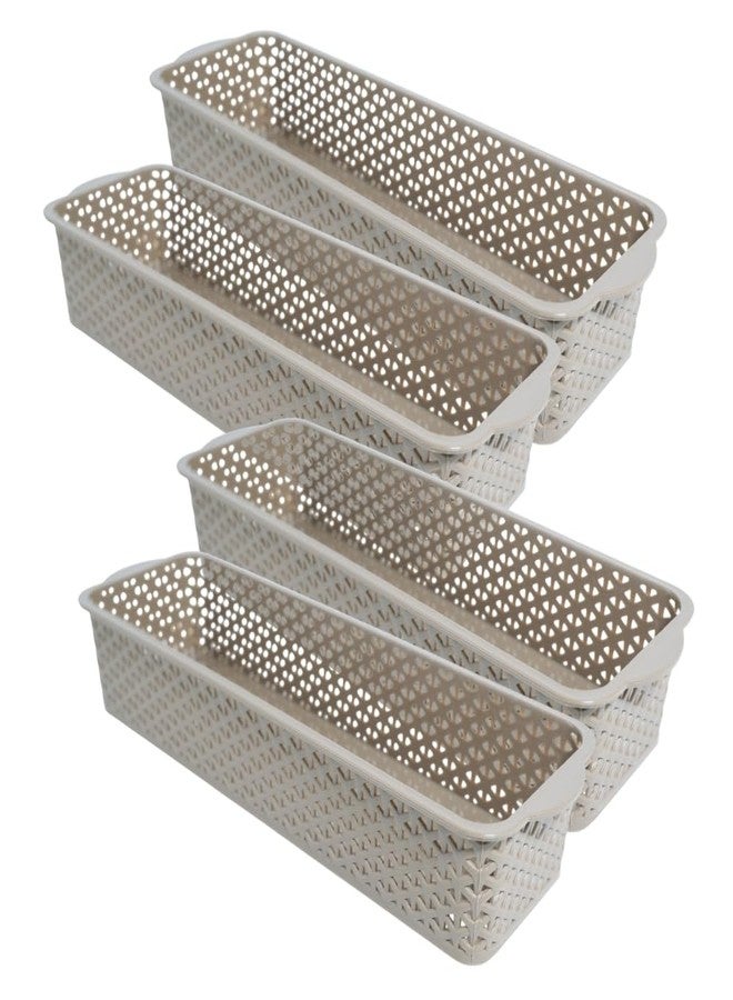 Simply Home Storex Multi-Purpose Plastic Storage Basket|Durable Stackable Organizer Tokri For Home,Kitchen,Bathroom & Office|Cutlery Tray,Cosmetics,Stationery|Set Of 3|Coffee - Image 1