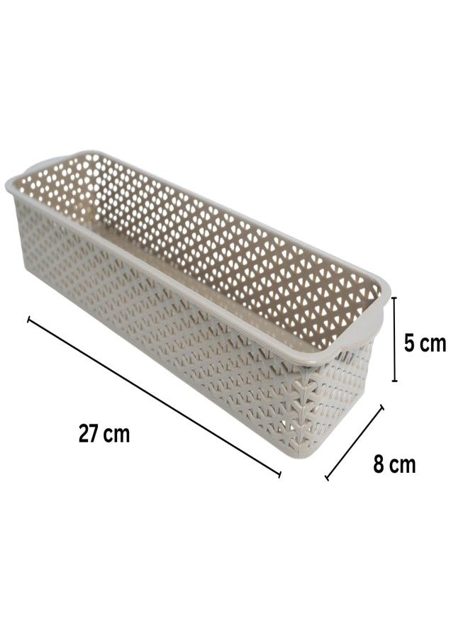 Simply Home Storex Multi-Purpose Plastic Storage Basket|Durable Stackable Organizer Tokri For Home,Kitchen,Bathroom & Office|Cutlery Tray,Cosmetics,Stationery|Set Of 3|Coffee - Image 2