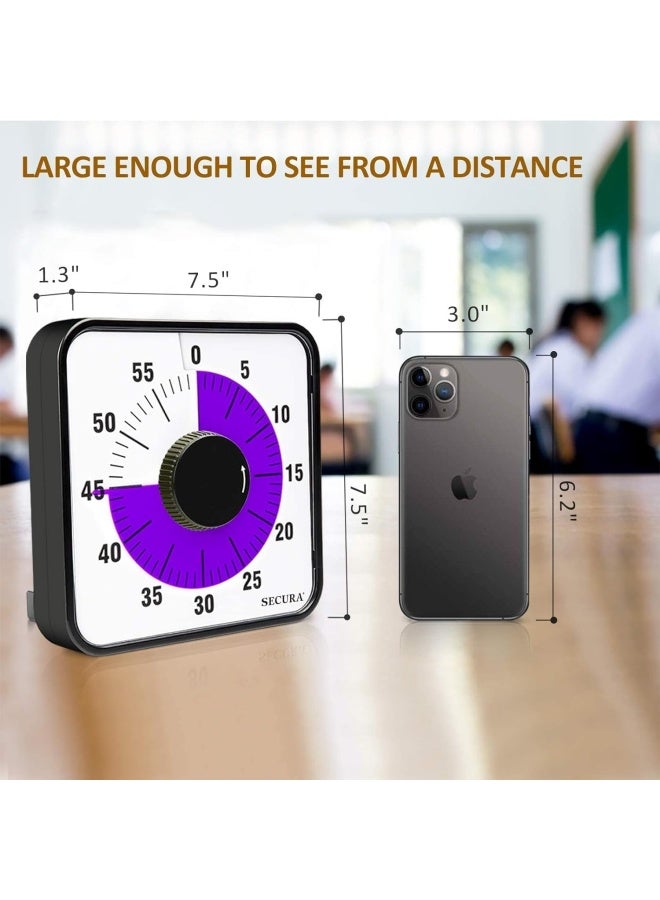 Secura Secura 60Minute Visual Countdown Timer 75Inch Oversize Classroom Visual Timer for Kids and Adults Durable Mechanical Kitchen Timer Clock with Magnetic Backing Purple - Image 4