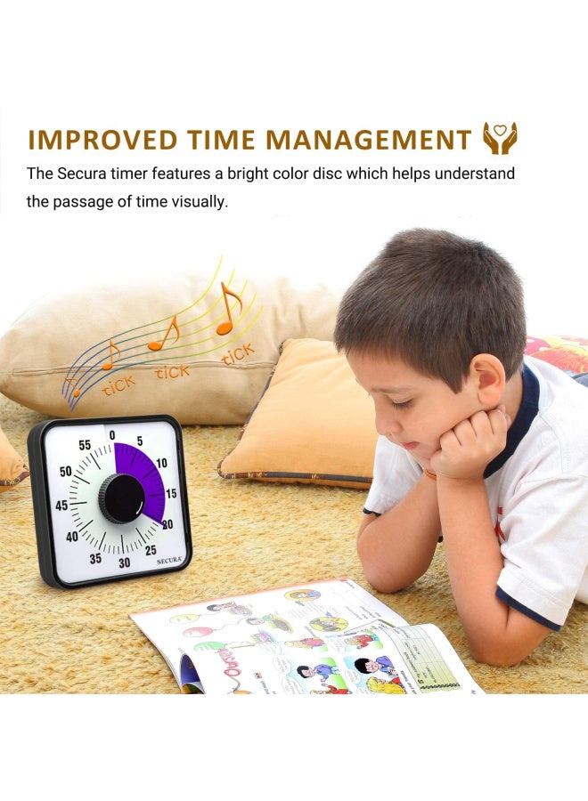 Secura Secura 60Minute Visual Countdown Timer 75Inch Oversize Classroom Visual Timer for Kids and Adults Durable Mechanical Kitchen Timer Clock with Magnetic Backing Purple - Image 3