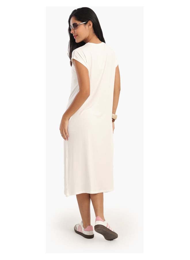 Clue Solid Viscose Midi Dress  - Image 3