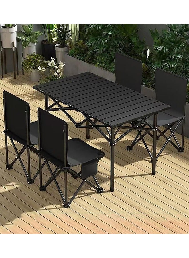 ATM Foldable Outdoor Table and Chair Set – (1 Table - 95x55x50 cm) + (4 Chairs - 36cm) – Black - Image 1