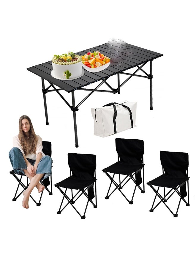 ATM Foldable Outdoor Table and Chair Set – (1 Table - 95x55x50 cm) + (4 Chairs - 36cm) – Black - Image 2