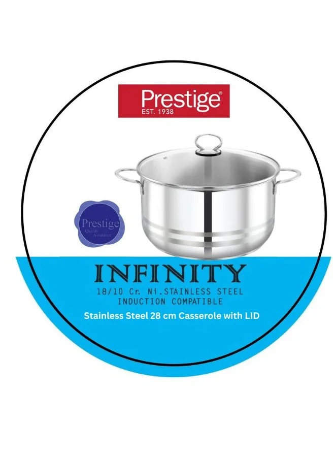 Prestige Prestige Stainless Steel Prestige Infinity Stainless Steel Covered Casserole 28  Cm | Casserole With Glass Lid