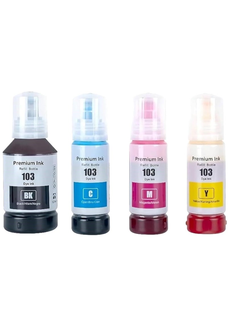 103 Compatible Ink for (SET) for EcoTank ink Combo  L1110‎ L3110 L3111 L3150 L3151‎ L3156 L3160 L5190‎ (Black Cyan Magenta Yellow)  - Image 1