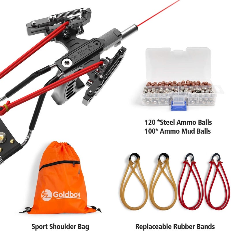 Goldboy Professional Slingshot, Wrist Rocket Slingshot with Red Beam Sight, Hunting Slingshot for Adults with 4 Rubber Bands Replacement and 220 Ammo for Adults - Image 4