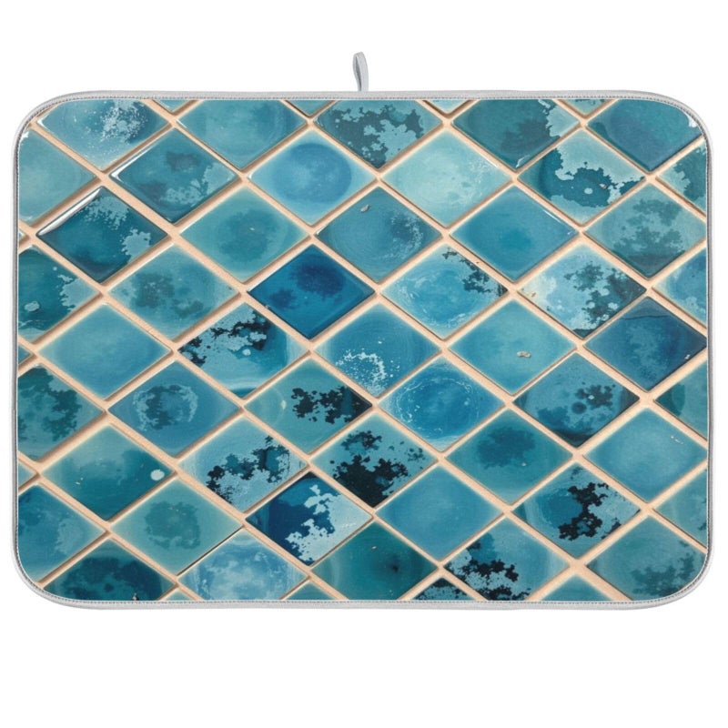 Kcldeci Turquoise Marble Dish Drying Mats for Kitchen 16x18 inch Drying Pad Dish Drainer Mat Kitchen Counter Mat Dish Drainer Mat L