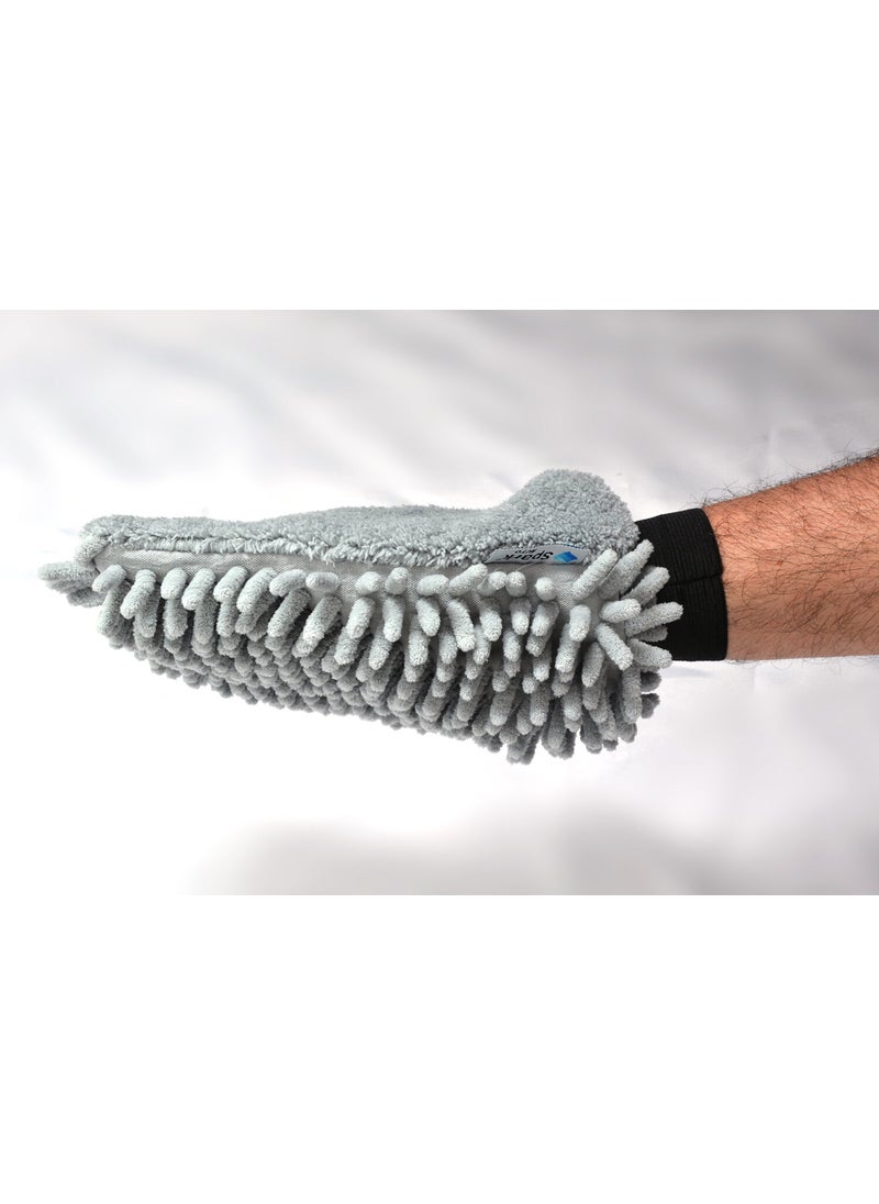 Spark (3 Pieces) 7050 Microfiber Chenille Car Cleaning and Drying Gloves 16X24 Cm. Grey  - Image 3