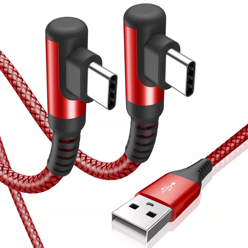 sweguard USB Type C Charger Cable Right Angle [2-Pack,6.6FT] 3.1A Nylon Braided Cord for iPhone 17 16 15 Pro Max Plus iPhone Air Samsung Galaxy S25 S24 S23 S22 S21 S20 Note 20 A15 Flip Pixel LG Moto - Image 1