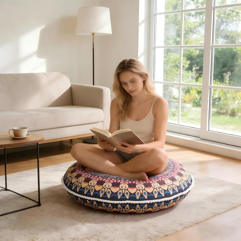 LOVMOC 32 inches Meditation Floor Cushion for Adults, Round Large Thick Floor Pillow, Memory Foam Filling, Blue - Image 5