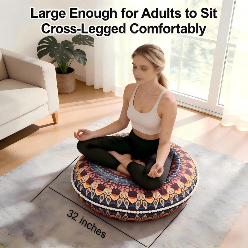 LOVMOC 32 inches Meditation Floor Cushion for Adults, Round Large Thick Floor Pillow, Memory Foam Filling, Blue - Image 2