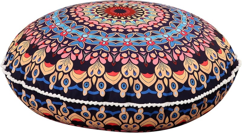 LOVMOC 32 inches Meditation Floor Cushion for Adults, Round Large Thick Floor Pillow, Memory Foam Filling, Blue - Image 1