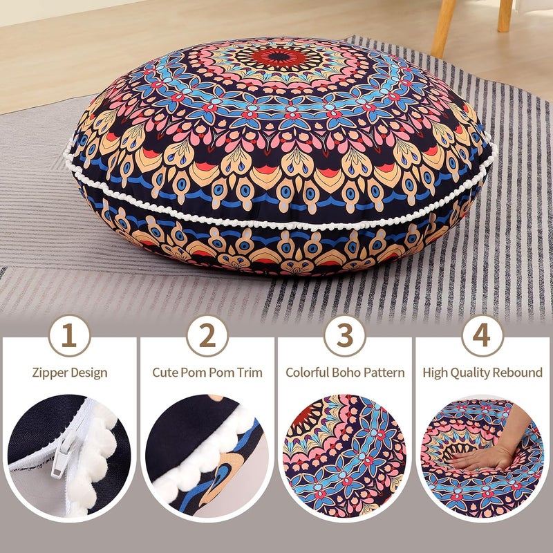 LOVMOC 32 inches Meditation Floor Cushion for Adults, Round Large Thick Floor Pillow, Memory Foam Filling, Blue - Image 3