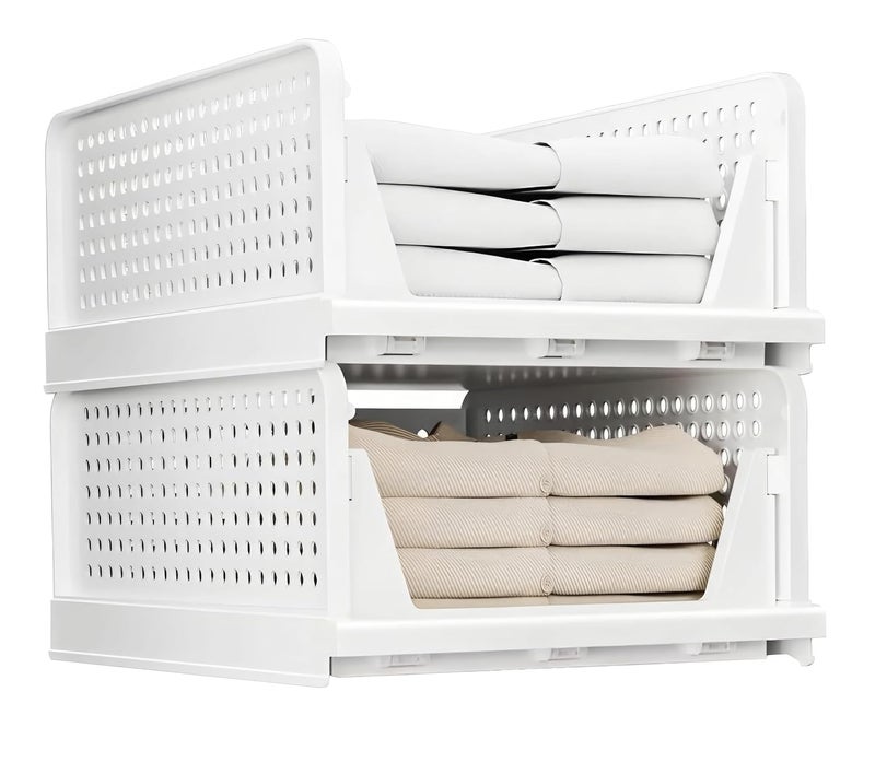 KWER 2 Pieces Clothes Organizer for Wardrobe Cupboard Organizer for Clothes Foldable and Stackable Closet Organizer Drawer Organizer for Clothes Almirah Space Organizer Pack of 2 - Image 1