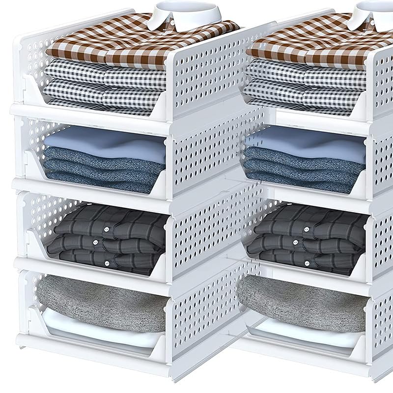 KWER 2 Pieces Clothes Organizer for Wardrobe Cupboard Organizer for Clothes Foldable and Stackable Closet Organizer Drawer Organizer for Clothes Almirah Space Organizer Pack of 2 - Image 2