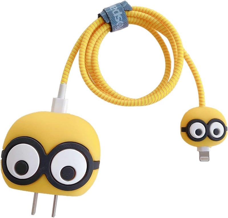 SKYCELL Charger Case Cover with Full Cable Protector 3D Cute Pattern Compatible for iPhone Charger Only 18W & 20W iPhone 13, 14, 15, 16 (Yellow Henchain) - Image 1